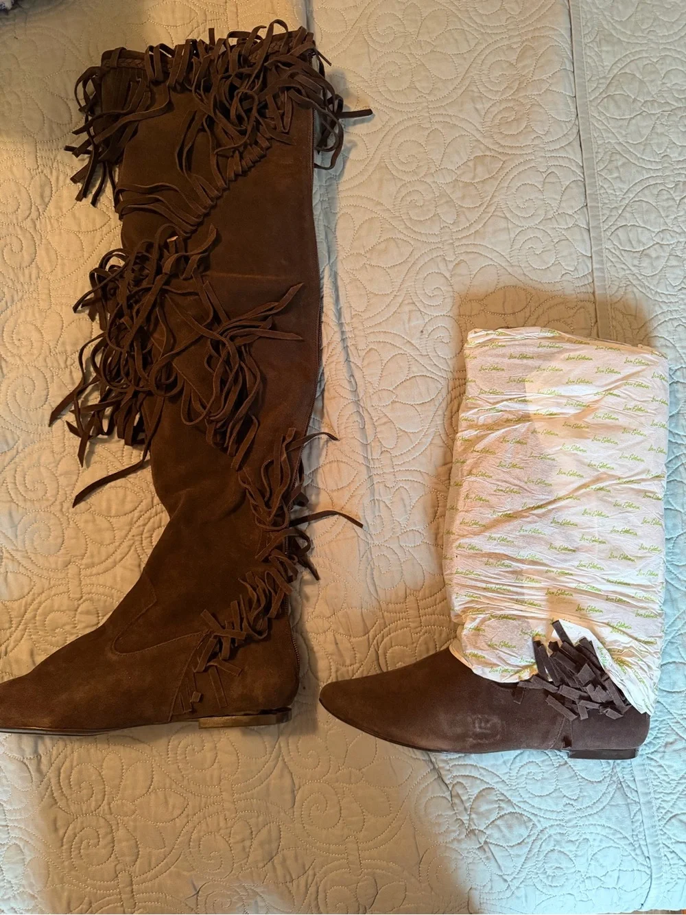 Sam Edelman Uri Chestnut Suede Fringe OTK Boots 8.5 AS IS